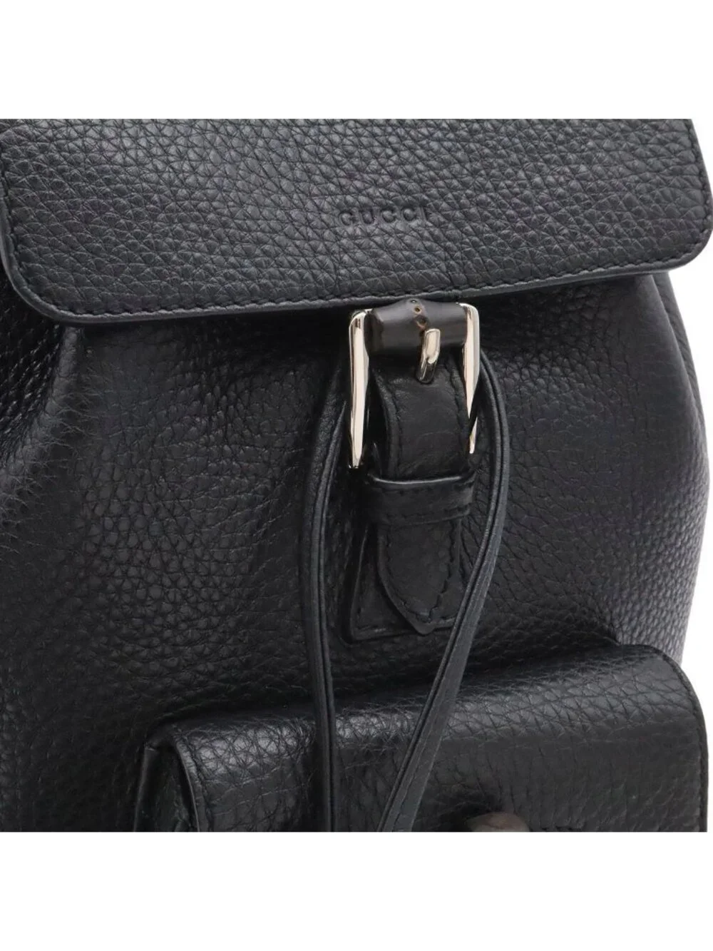 Gucci Bamboo Backpack Shoulder Bag Tassel Fringe Leather Black Silver